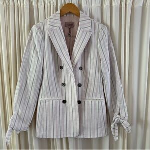 Tailored by Rebecca Taylor Striped Blazer White Lilac Purple Linen Blend Sz6 NWT